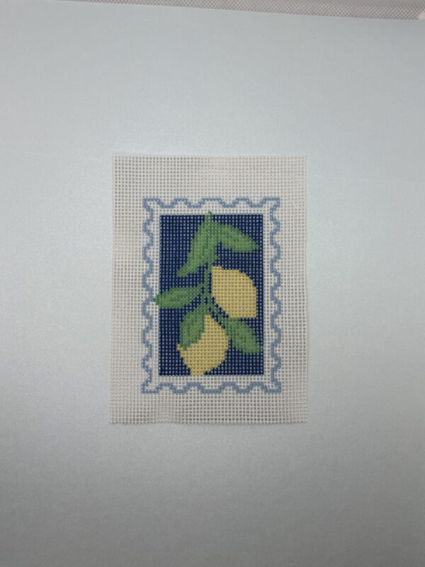 Mediterranean Lemon Blue Tile Needlepoint Kit | 13 Mesh Hand Printed Canvas