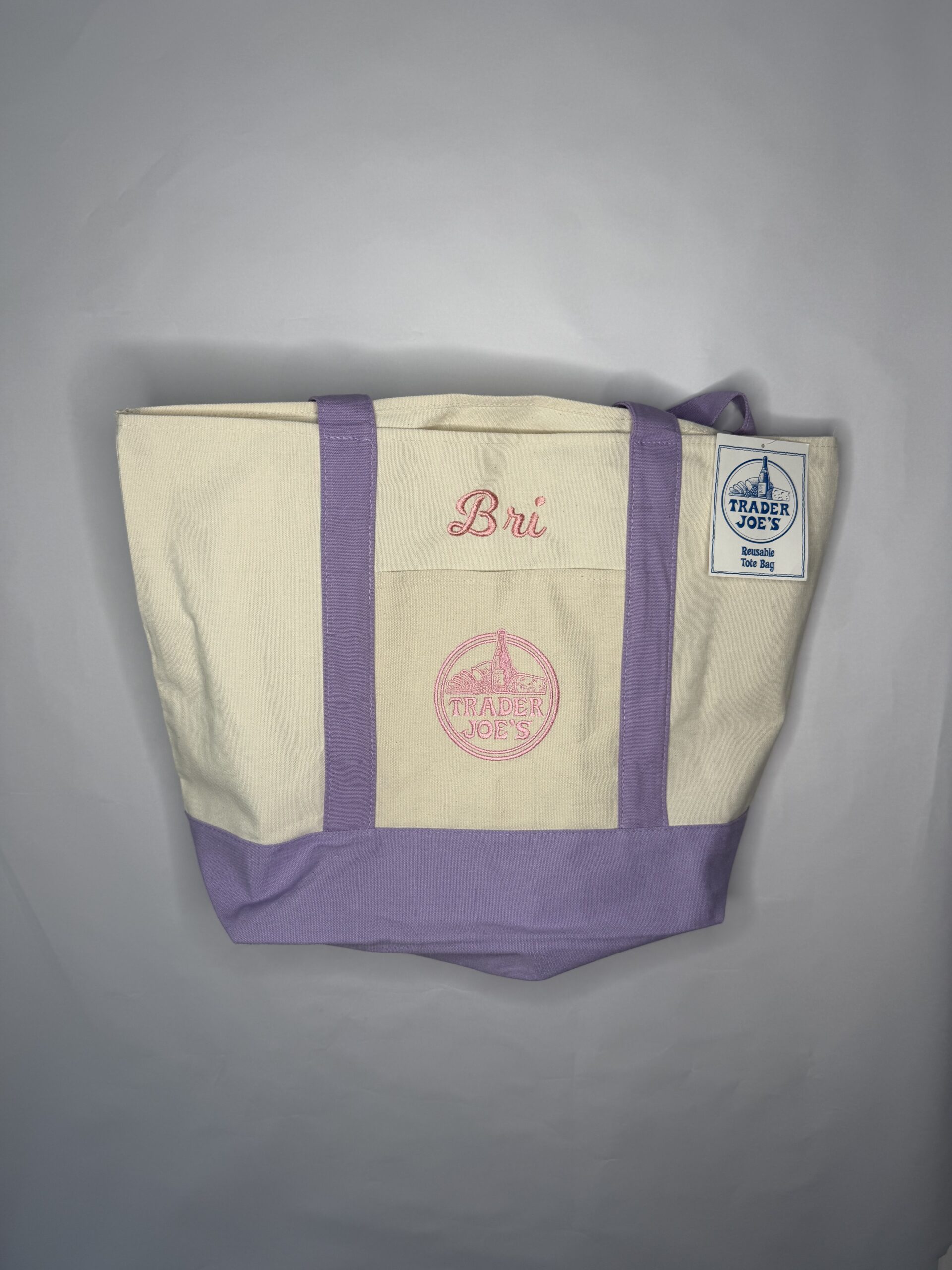 Custom Embroidered Trader Joe's Large Lavender Tote Bag | Monogram or Name Personalization - Image 3