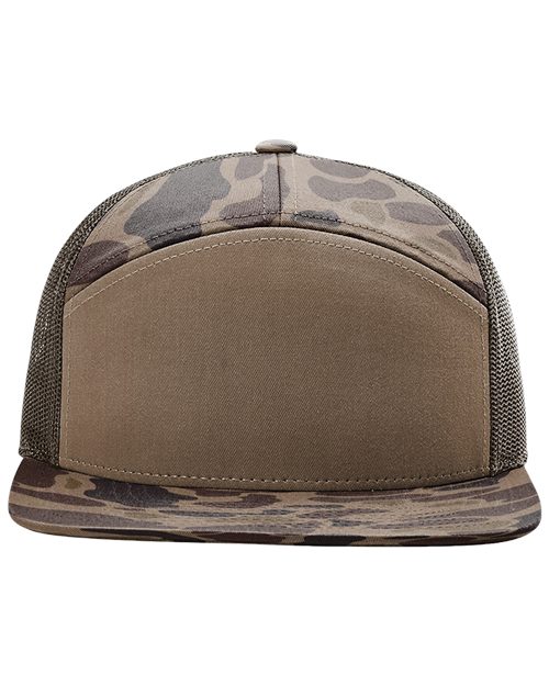 Custom Leather Patch Richardson 168P Printed Seven-Panel Trucker Cap